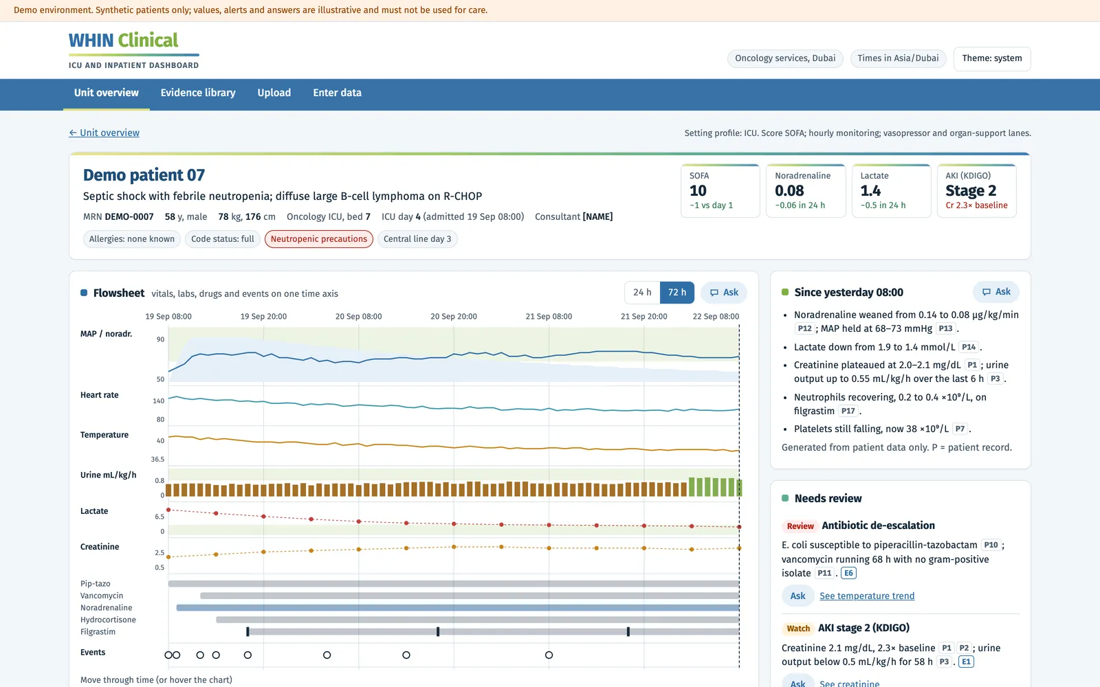 WHIN Clinical patient overview on a synthetic patient